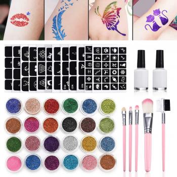 Temporäre Glitzer Tattoos Luckyfine 24 Tuben Set