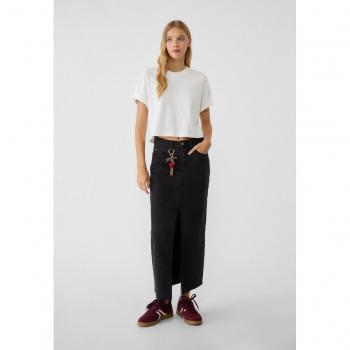 Stradivarius Long Denim Comfortable Skirt Black Denim 12