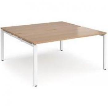 Bench Desk with Sliding Top – 2‑Person Rectangular, 1600 mm Length, 1200 mm Depth, White Frame, Beech Tops, Adapted