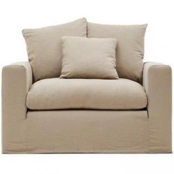 Taupe Sofa‑Sessel Nora – Natur24, 140 × 68 × 104 cm, Leinen & Baumwolle