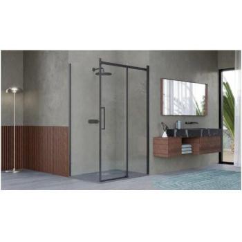 Box Doccia 2 Lati 70x140 cm, 8 mm, Porta Scorrevole Fiore – Nero Opaco (modello senza telaio)