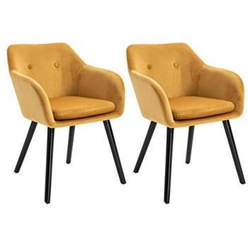 HOMCOM Scandinavian Dining Chair Set (2 Stück) – Schwarze Beine, Senfgelber Samt