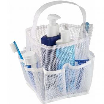 Versatile White Shower Caddy with Mesh Compartments – Bathroom Organizer