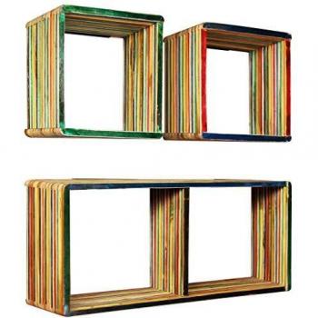 Multicolour Solid Reclaimed Teak Wall Shelf Set