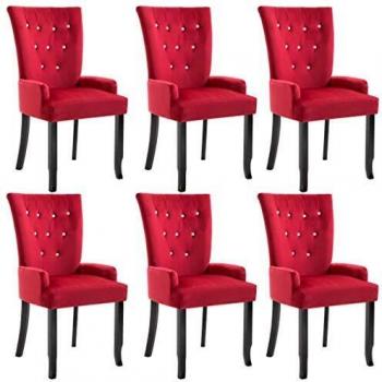 Set de Sillas de Comedor Terciopelo Rojo con Reposabrazos 6 Unidades