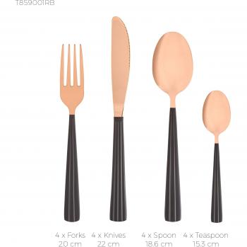 Luxury 16-Piece Cutlery Set, Stainless Steel with Black and Rose Gold Finish
