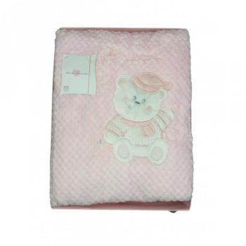 Copertina T&R baby culla ricamo orsetto rosa