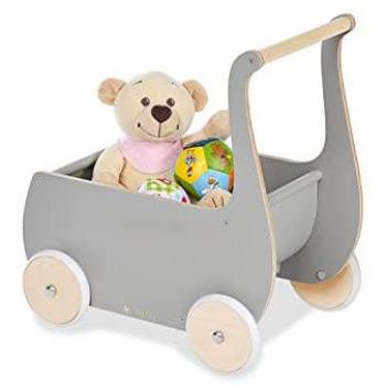 Poussette Mette en bois pour poupée, gris