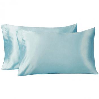 Bedsure Sateen Pillow Covers for Hair and Skin Light Blue, Easy to Wash, Pair of 2 Standard Size