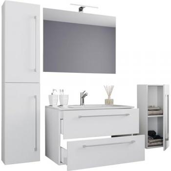 Set Mobili da Bagno 80 cm – Lavabo Ceramico con Specchio