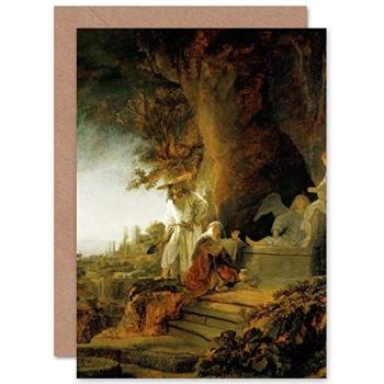 Artery8 Rembrandt: Christ & St. Mary Magdalene – The Tomb Greeting Card in Brown with Enclosed Envelope