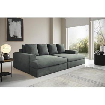 Canapé Droit 4 Places Caldero Gris Clair – double méridienne, assise profonde, velours côtelé