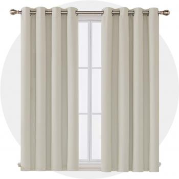 Deconovo Ösenvorhang Verdunkelung Gardinen Wohnzimmer Blickdicht, 138x117cm, Creme, 2er Set