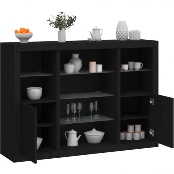 VidaXL Kommode mit LED-Leuchten 3 Stk. Schwarz Holzwerkstoff