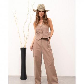 Beige Linen Suit with ISSA Plus Vest S