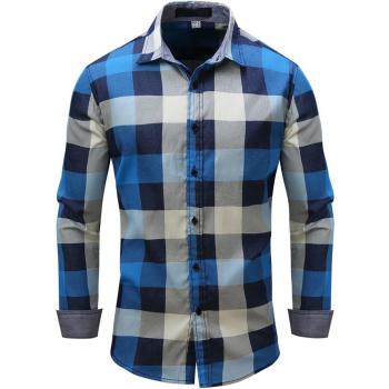 Blaue Herren‑Langarm‑Krempelarm‑Hemd – Pinkpum Fitted Design