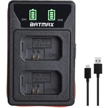 Batteries 2000mAh NP-FW50 (4 pièces) avec Chargeur Double USB LED pour Sony A6000 A6400 A6300 A6500 A7 A7II A7RII A7SII