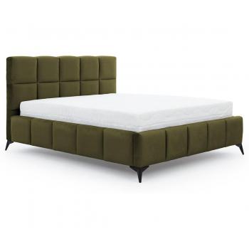 Lit coffre moderne 180x200 cm vert olive capitonné Mister – tissu satin