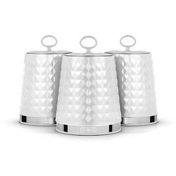 White Stainless Steel Tower Solitaire Canisters Set of 3