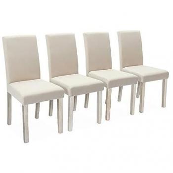 Silla de tela con patas de madera, set de 4, rita, crudo, 43x56.5x92.5 cm