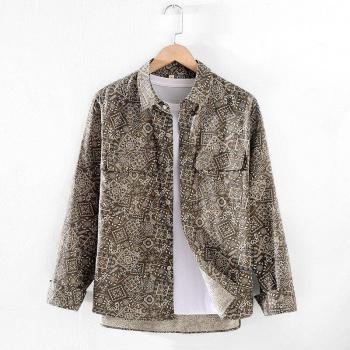 Camisa Casual de Algodón con Estampado Otoñal