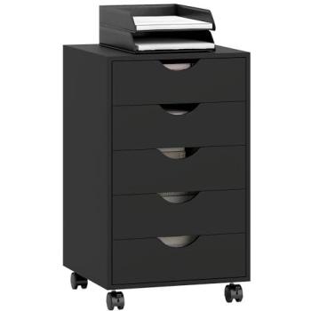 Cajonera negra para oficina con ruedas, 5 cajones, HOMCOM