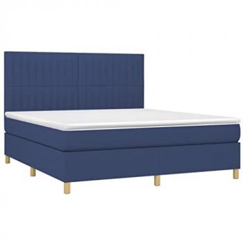 Luxuriöses Boxspringbett mit Matratze und blauer LED-Lichtquelle, Größe: 160 x 200 cm Stoff
