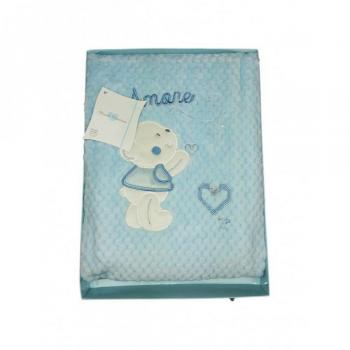 Copertina per culla bimbo ricamo orsetto T&R celeste