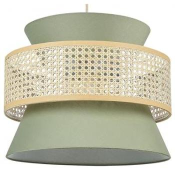 Lampe à Suspension Boho en Rotin Vert et Naturel avec Abat-jour en Polyester LUYANO
