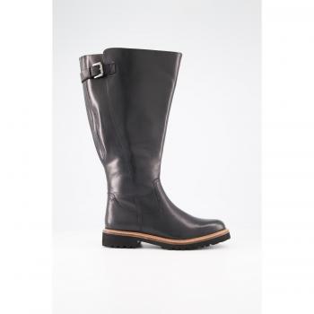 Stivali in pelle con gambale ampio, inserti elastici, Donna, Nero, Taglia 42