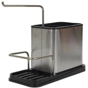 Pack multi‑fonction inox pour évier – Porte-éponge et brosse