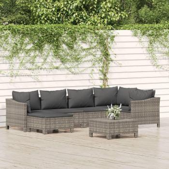 7-Piece Outdoors Lounge Set, Grey Poly Rattan, Comes with Cushions
