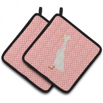 Bali Duck Pink Check Pot Holders by Caroline's Treasures, 7.5HX7.5W, Multicolor