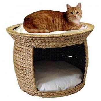 Silvio Design Katzen-Korbturm aus Wasserhyazinthe in Natur-Wollweiß