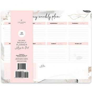 Non-Dated Weekly Magnetic Refrigerator/Desk Calendar Pad with To Do List, Weekly Goals, and Notes Section, La Lune Collection by Bright Day, 53 Weeks 8 x 10
