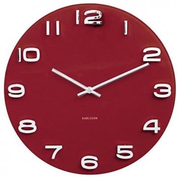 Karlsson KA5640RD Burgunderrote Wanduhr 35 cm, Quartzuhrwerk, Vintage