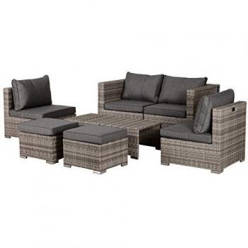 Outsunny Set di Mobili da Giardino in Rattan PE, Salotto Esterno 8 Pezzi, Grigio