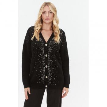 Pullover in fibra mista lana con applicazione strass e pattern marino