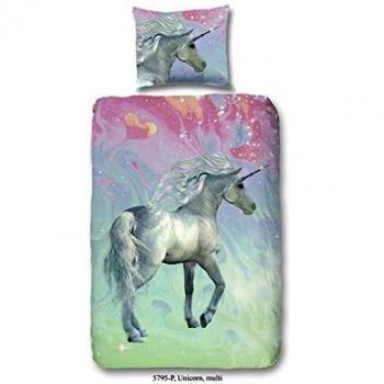 GOOD MORNING Parure de couette 140x200 cm + 1 taie d'oreiller 60x70 cm Licorne Multicolore