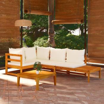 Sofá de Jardim VidaXL 4 Peças com Almofadões Branco Nata Acácia
