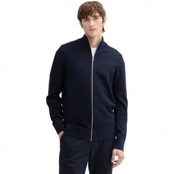 Tom Tailor Denim Strickjacke mit Stehkragen – Herren, Größe XL, Dunkelblau