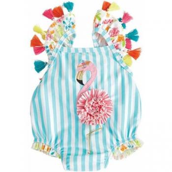 Bikini Rayado para Niñas con Motivo de Flamencos