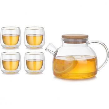 Glas Tee-Set mit Holzdeckel und Teeei