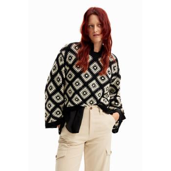 Pull Desigual femme L en crochet bleu avec figures géométriques