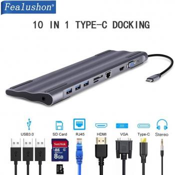 USB C Hub Docking Station für Laptops mit HDMI, VGA, RJ45, USB 3.0 und Power Delivery