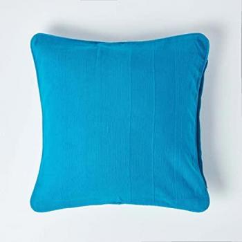 Homescapes Blue Cotton Rajput Ribbed Cushion Cover