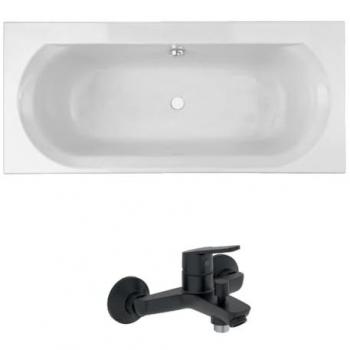 Bañera Jacob Delafon Elise 170x75, Mezclador Negro Mate y Desagüe – Kit Integral
