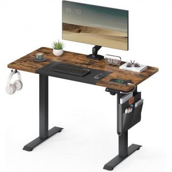 Mesa de Estudio Ajustable en Marrón Rústico y Blanco Mate