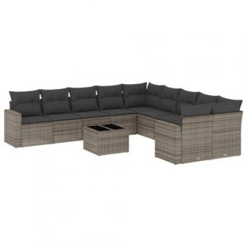 11 Piece Outdoor Garden Sofa Set in Grey Poly Rattan