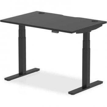 Air 1600x600mm Height Adjustable Desk Black Top Cable Ports Black Leg